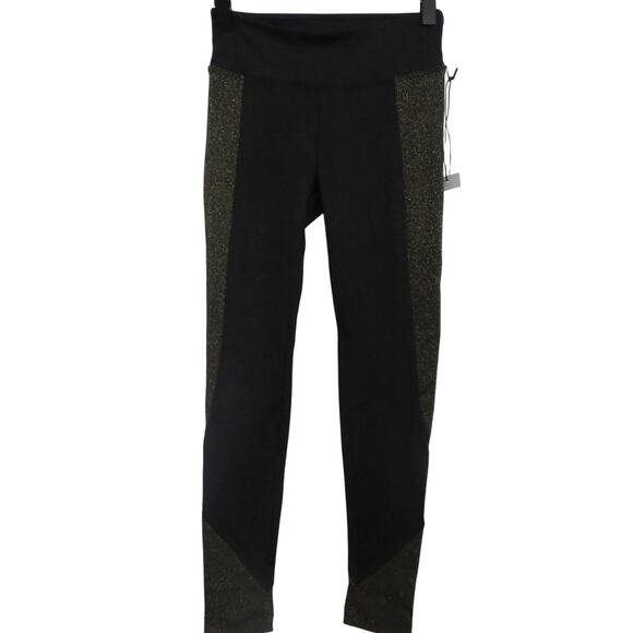 Koral Womens Size XS Black Gold Curve Mid Rise Crop Legging Stretchy Yoga Pants - Picture 1 of 9